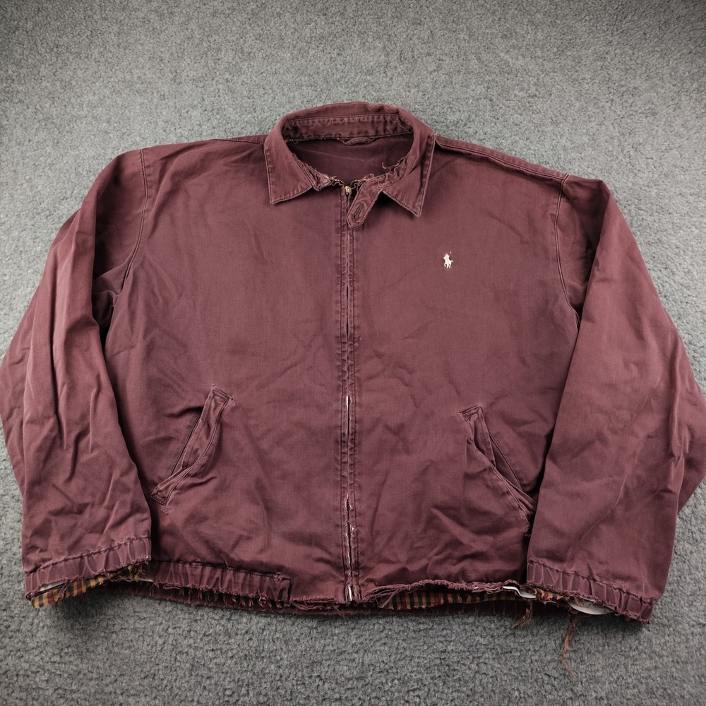 VTG Polo Ralph Lauren Harrington Jacket Mens XL Burgundy Distressed Thrashed